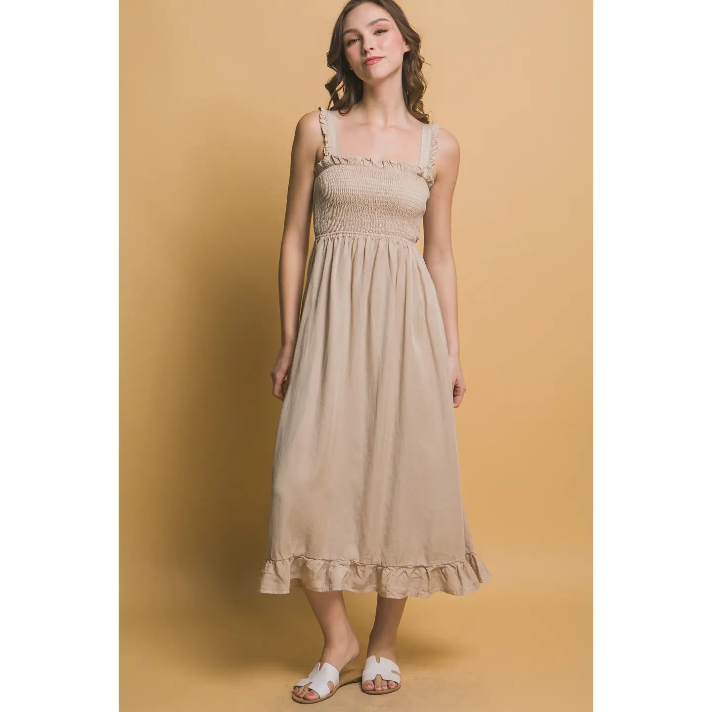 Smocked Maxi Dress - Taupe