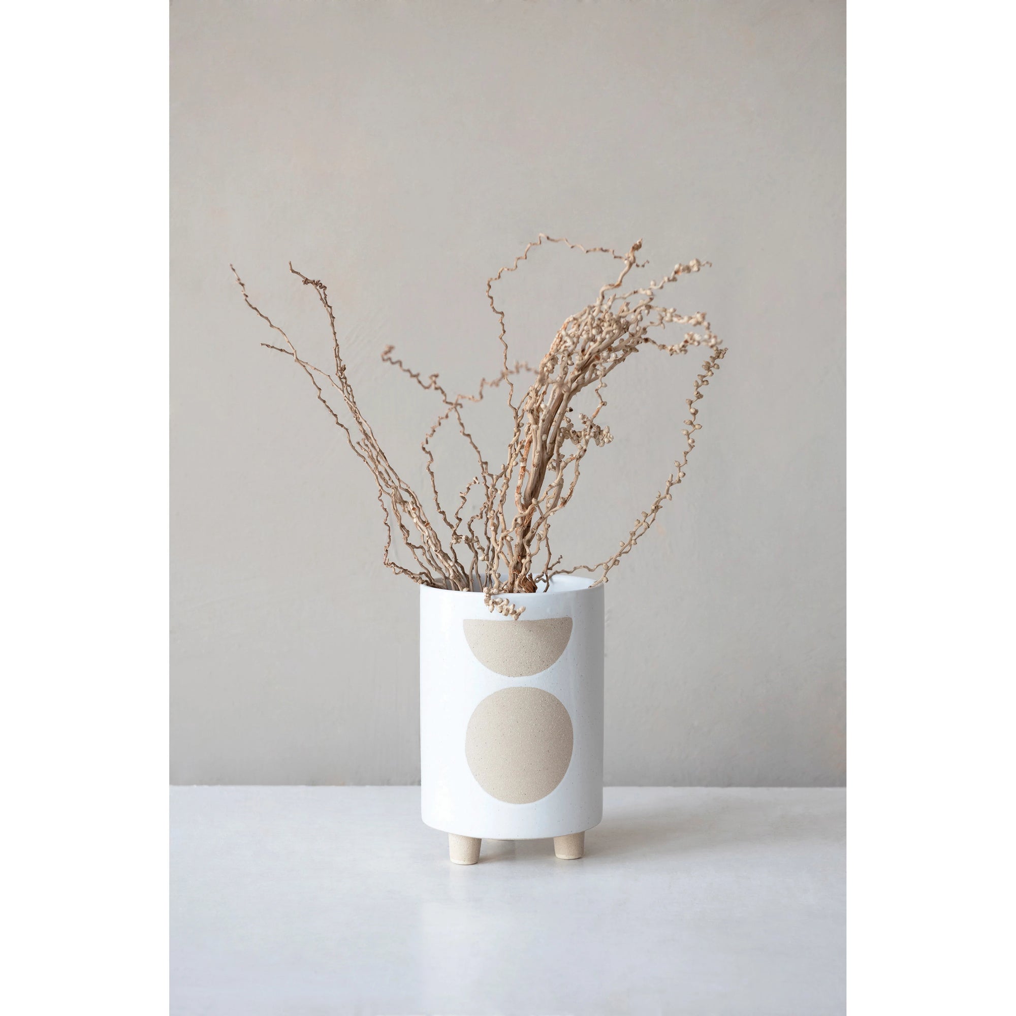 Stoneware Footed Planter with Circle Design