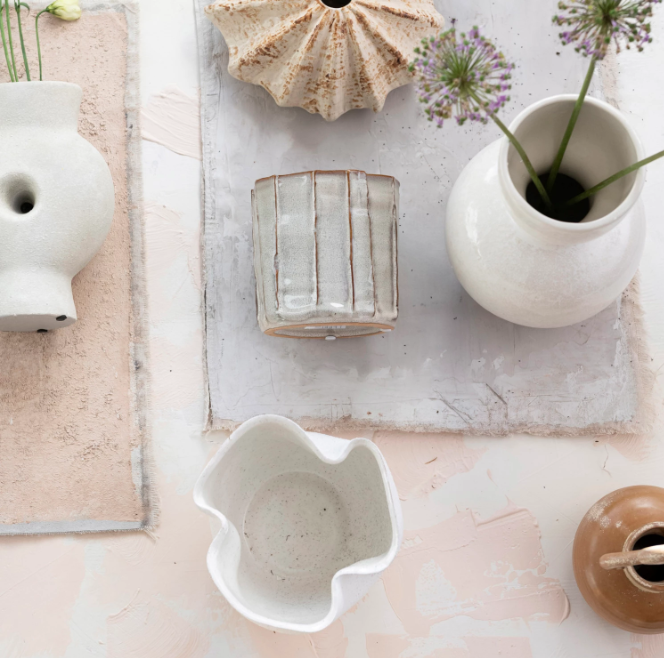 6" White Stoneware Reactive Glaze Ruffled Planter