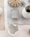6" White Stoneware Reactive Glaze Ruffled Planter