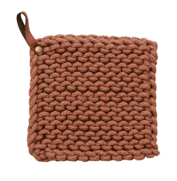 Cotton Crocheted Pot Holder with Leather Loop