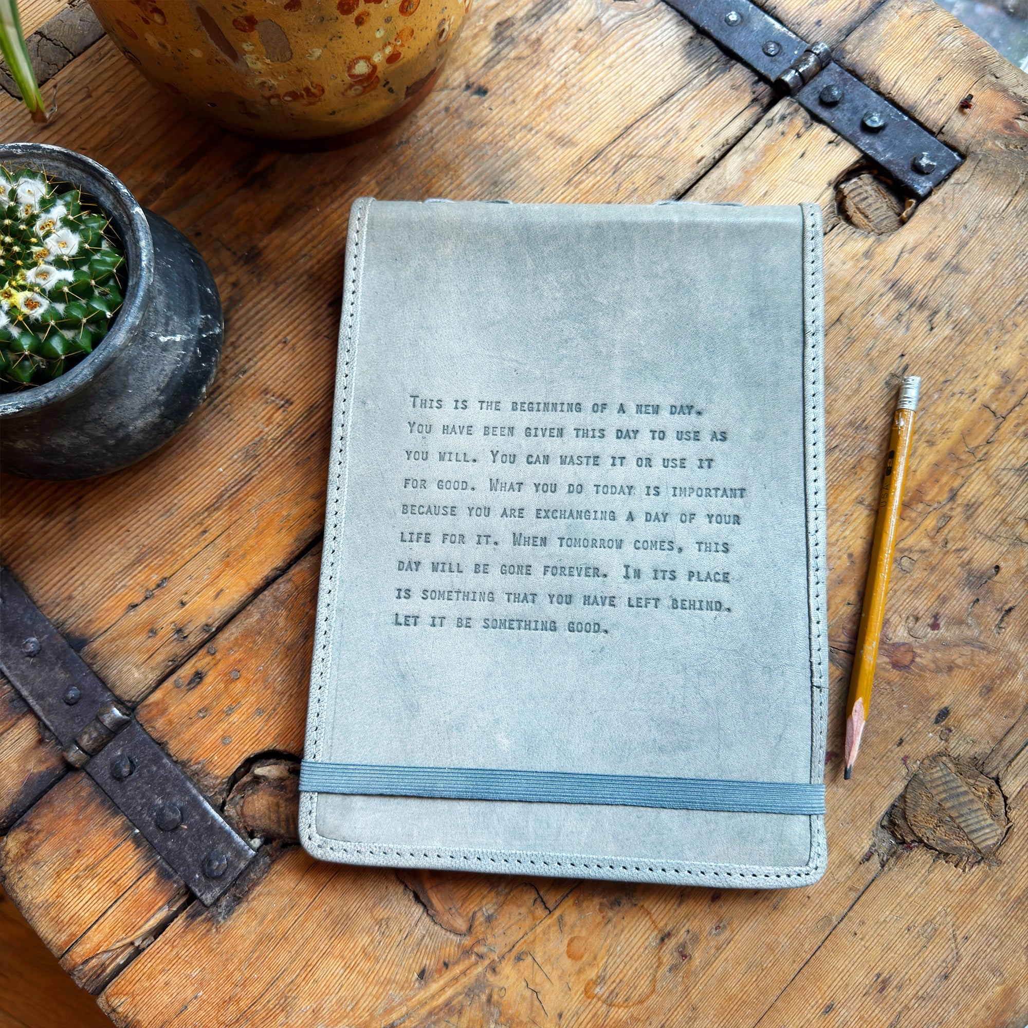 This is the Beginning Large Leather Journal - Sage
