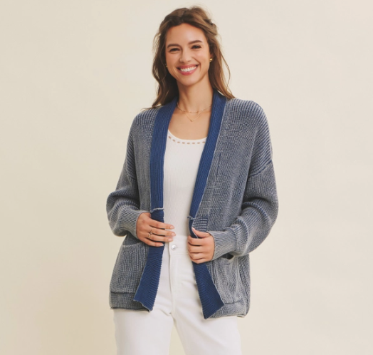 Flattering Drape Mineral-Washed Cotton Sweater Cardigan