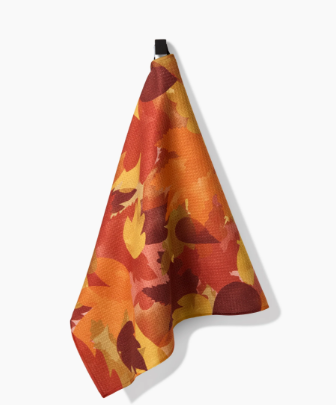 Watercolor Fallen Leaves Geometry Tea Towel