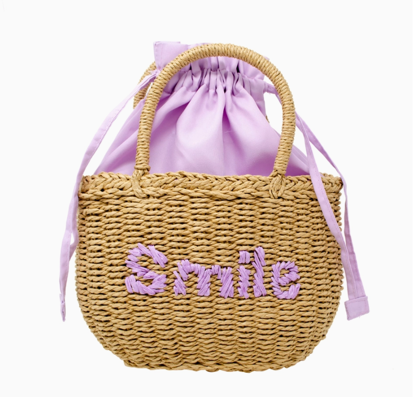 Wicker Basket Message Handbag-Smile