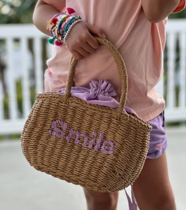Wicker Basket Message Handbag-Smile