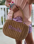 Wicker Basket Message Handbag-Smile