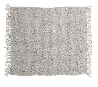 Natural Woven Cotton & Polyester Throw with Fringe