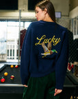 Embroidered Lucky Duck V-Neck Cardigan