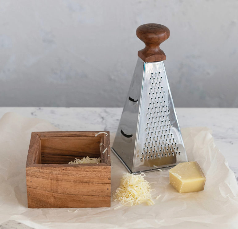 Stainless Steel Grater w/ Acacia Wood Handle &amp; Base