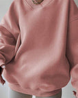 Casual Solid Color V-Neck Long Sleeve Sweatshirt