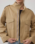 Cropped Utility Jacket with Stand Collar