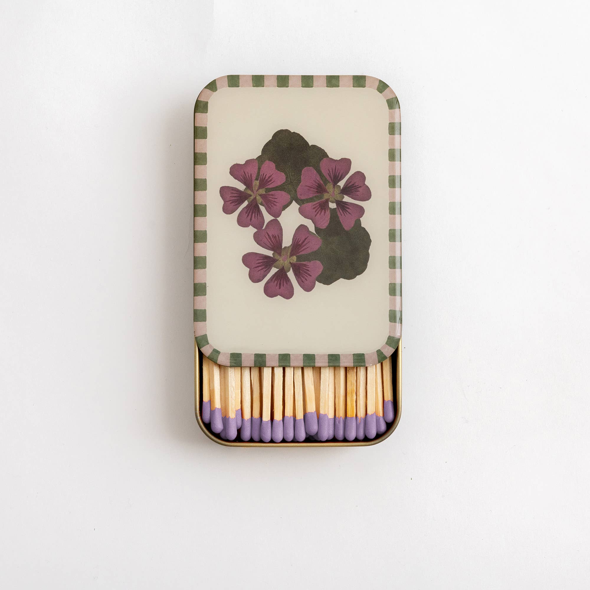 Geranium Matches in Tin