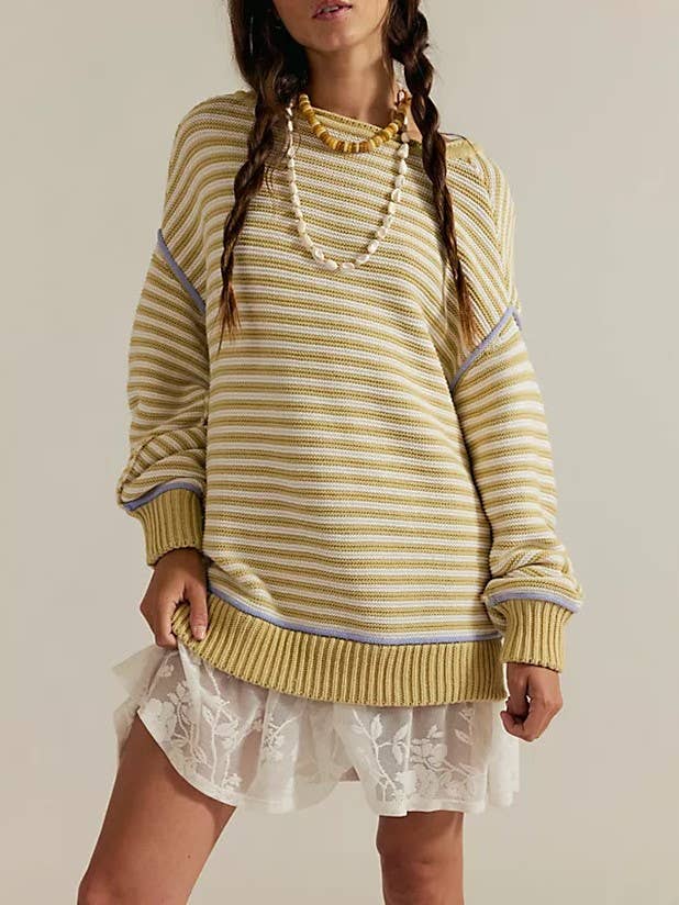 Dropped shoulders oversized Knit sweater Pullover in stripe