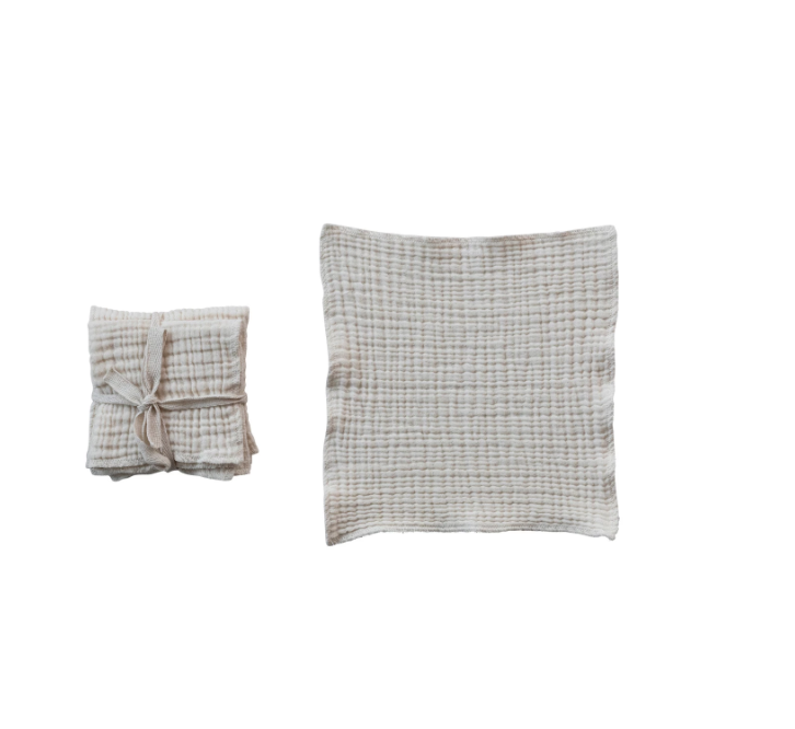 10&quot; Square Cotton Double Cloth Dish Cloths, Natural, Set of 4