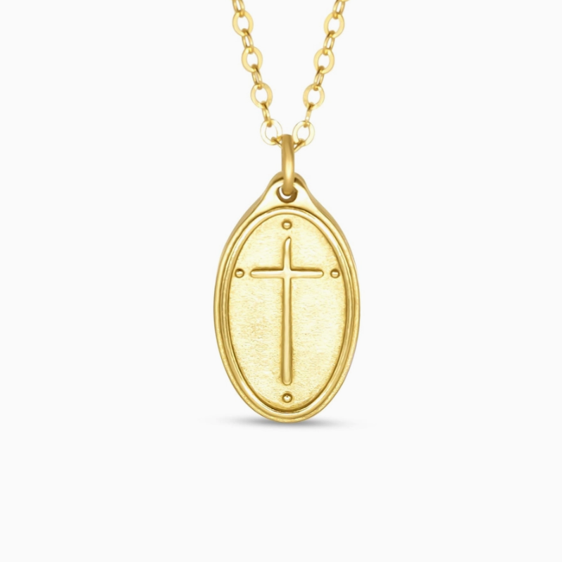 Romans 5:8 - 12&quot; Oval Cross Petite Pendant Necklace