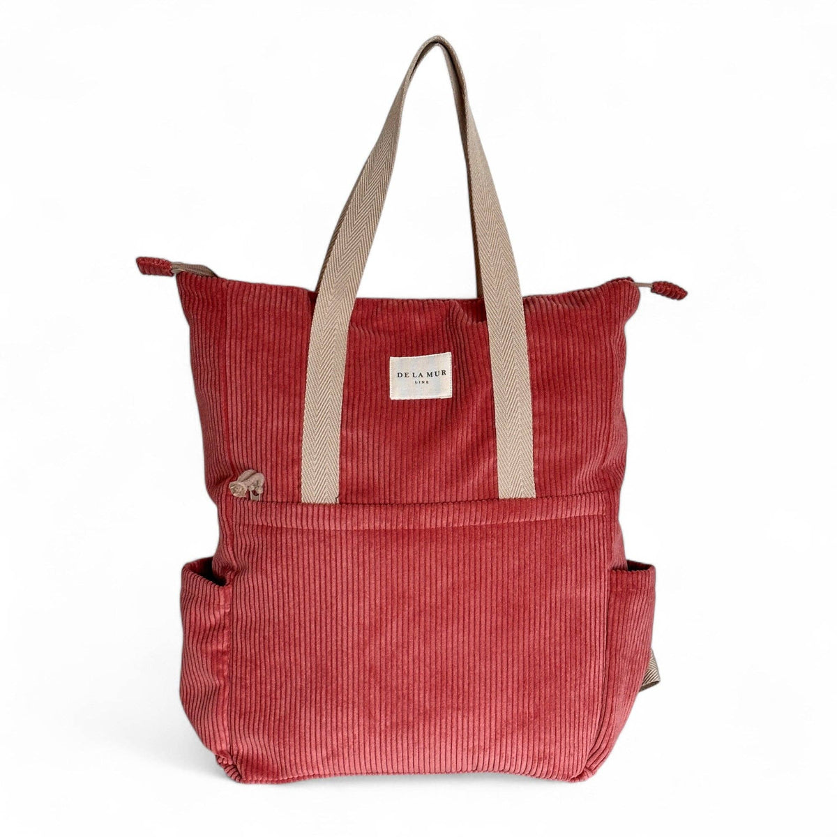 Coral Pink Corduroy Backpack Shoulder Bag