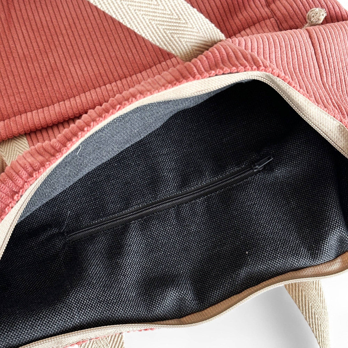 Coral Pink Corduroy Backpack Shoulder Bag