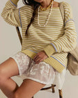 Dropped shoulders oversized Knit sweater Pullover in stripe