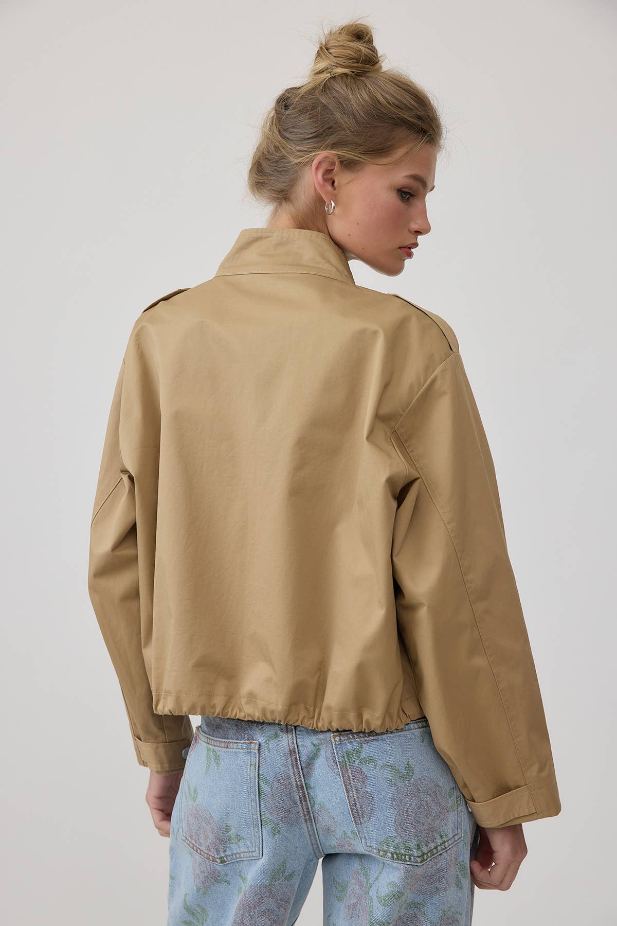 Cropped Utility Jacket with Stand Collar