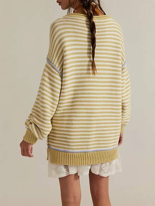 Dropped shoulders oversized Knit sweater Pullover in stripe