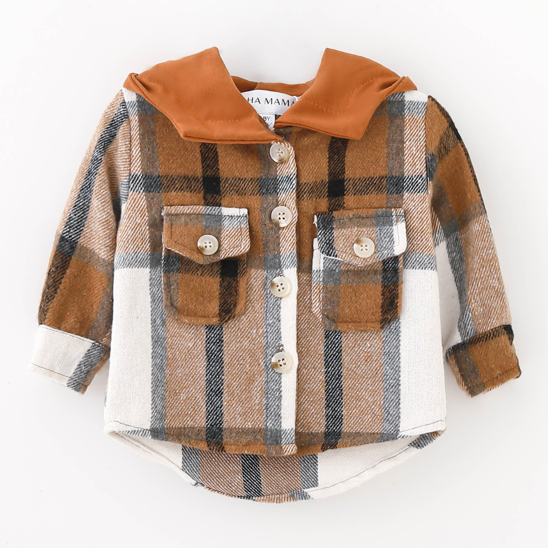 Hooded Brown &amp; Gray Flannel Kids Jacket