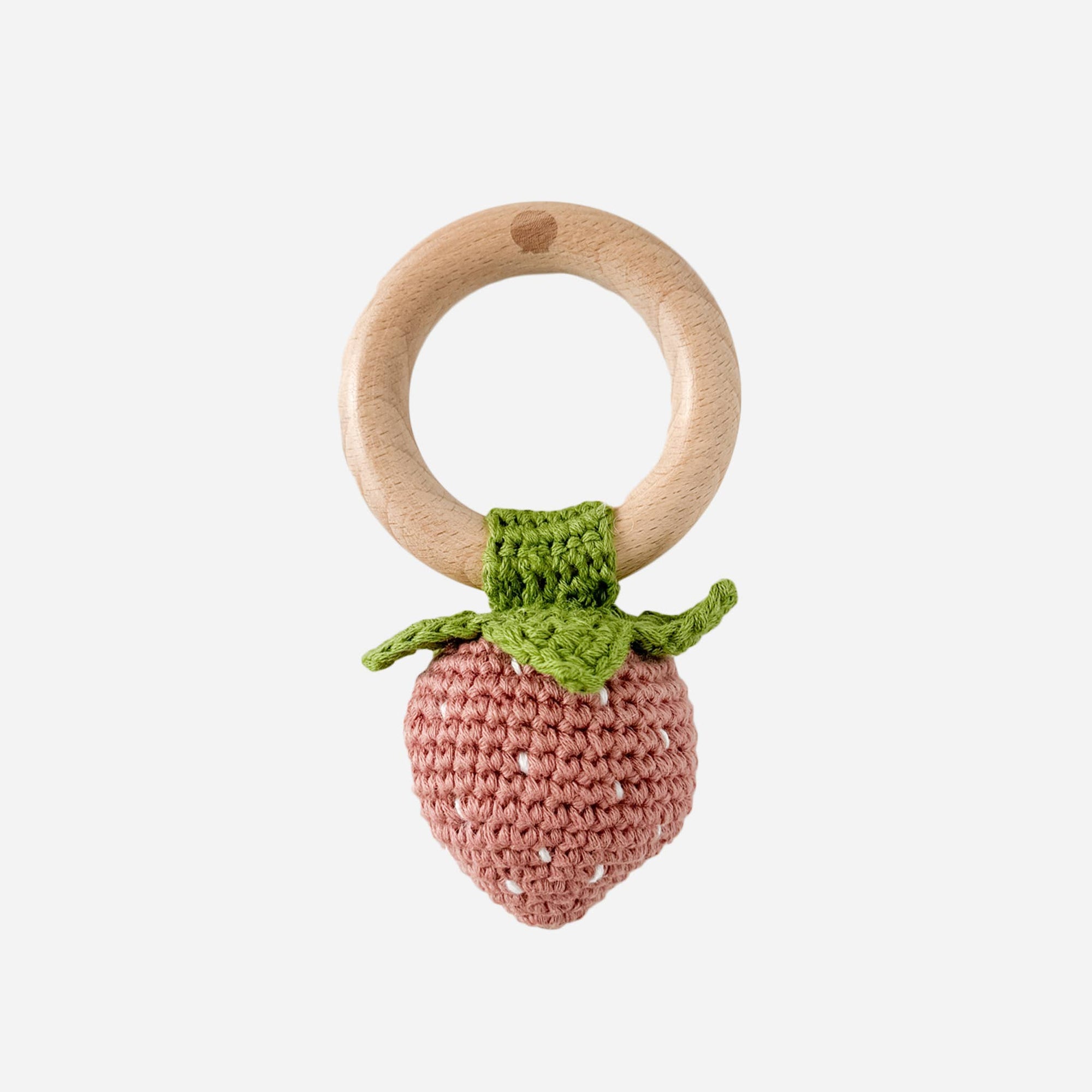 Strawberry Pink Crochet Teether Rattle