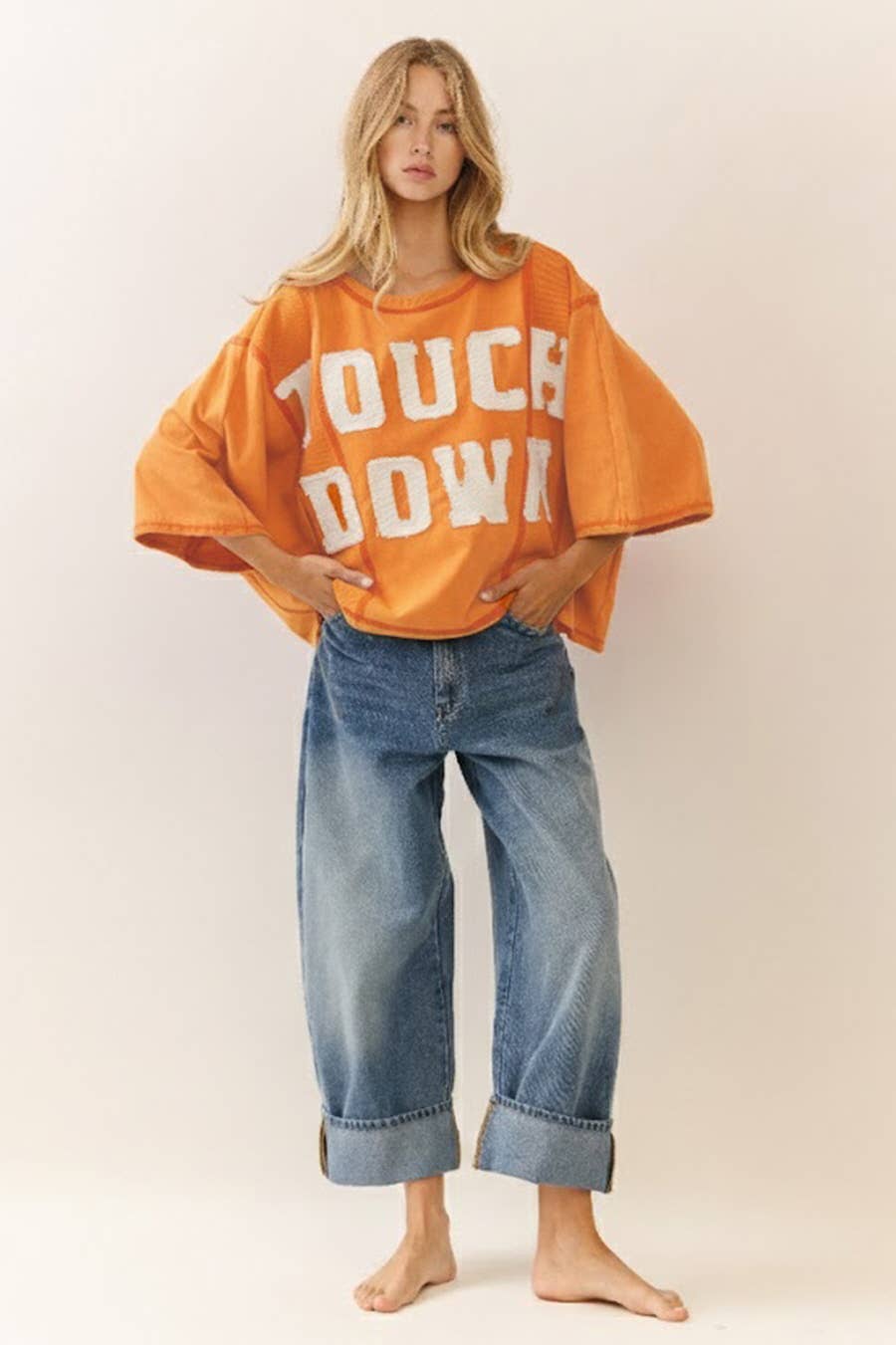 Touch Down Acid Wash Oversized Short Sleeve Sweatshirt