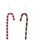 8-1/2"H Beaded Candy Cane Ornament with Stripes, 2 Colors