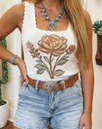 Western Retro Floral Scalloped Knit Sweater Vest