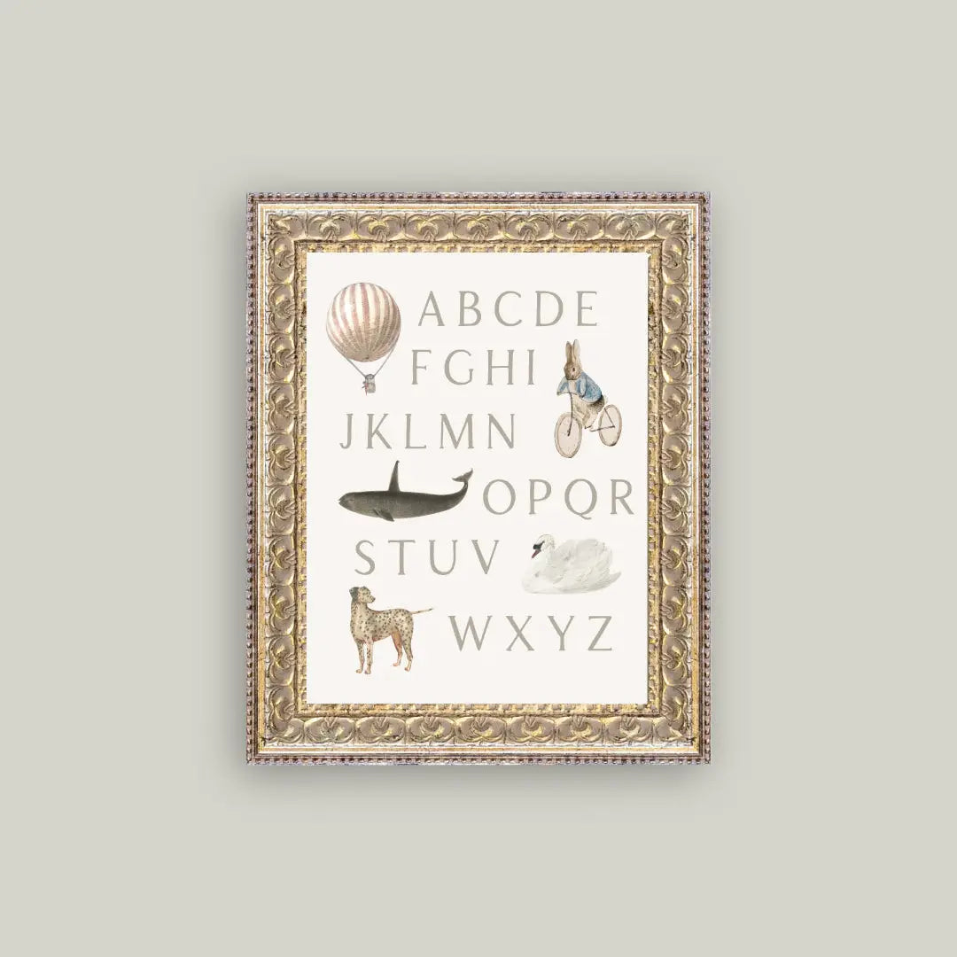 Alphabet with Vintage Art Framed Artwork 8x10
