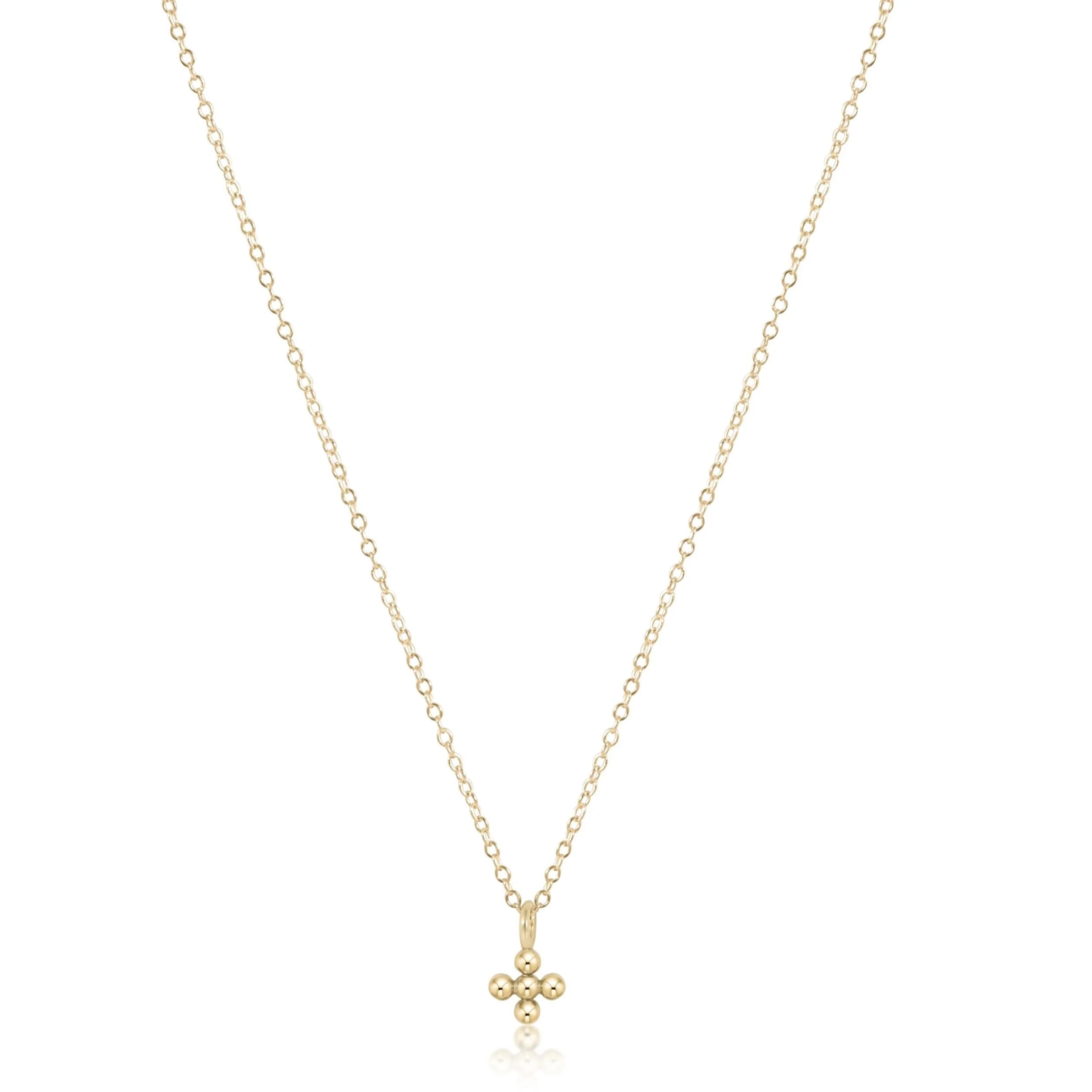 16&quot; Necklace Gold, Classic Beaded Signature Cross Small Gold Charm