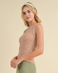 Striped Ribbed Knit Tank - Berry/Natural