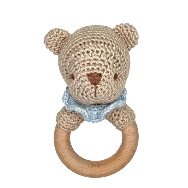 Crochet Bear Bamboo Woodring Rattle