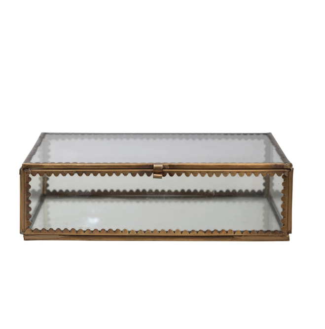 Brass &amp; Glass Display Box w/ Scalloped Edges