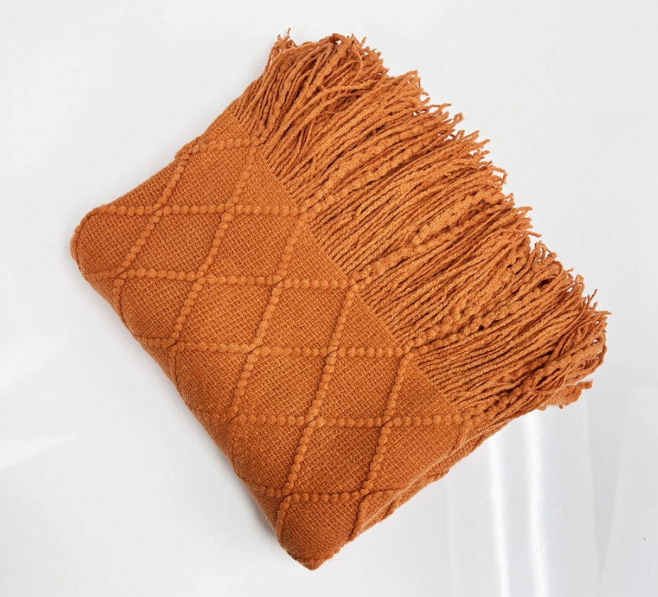 Camel Rhombus Diamond Knit Throw Blanket