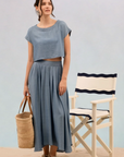 Chambray Boat Neck Boxy Crop Top