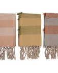 Cotton Tea Towels with Stripes and Fringe