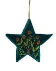 Cotton Velvet & Glass Bead Star Shaped Ornament w/ Embroidery