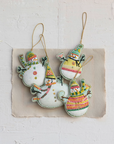 Cotton Velvet Snowman Ornament with Embroidery and Glass Beads