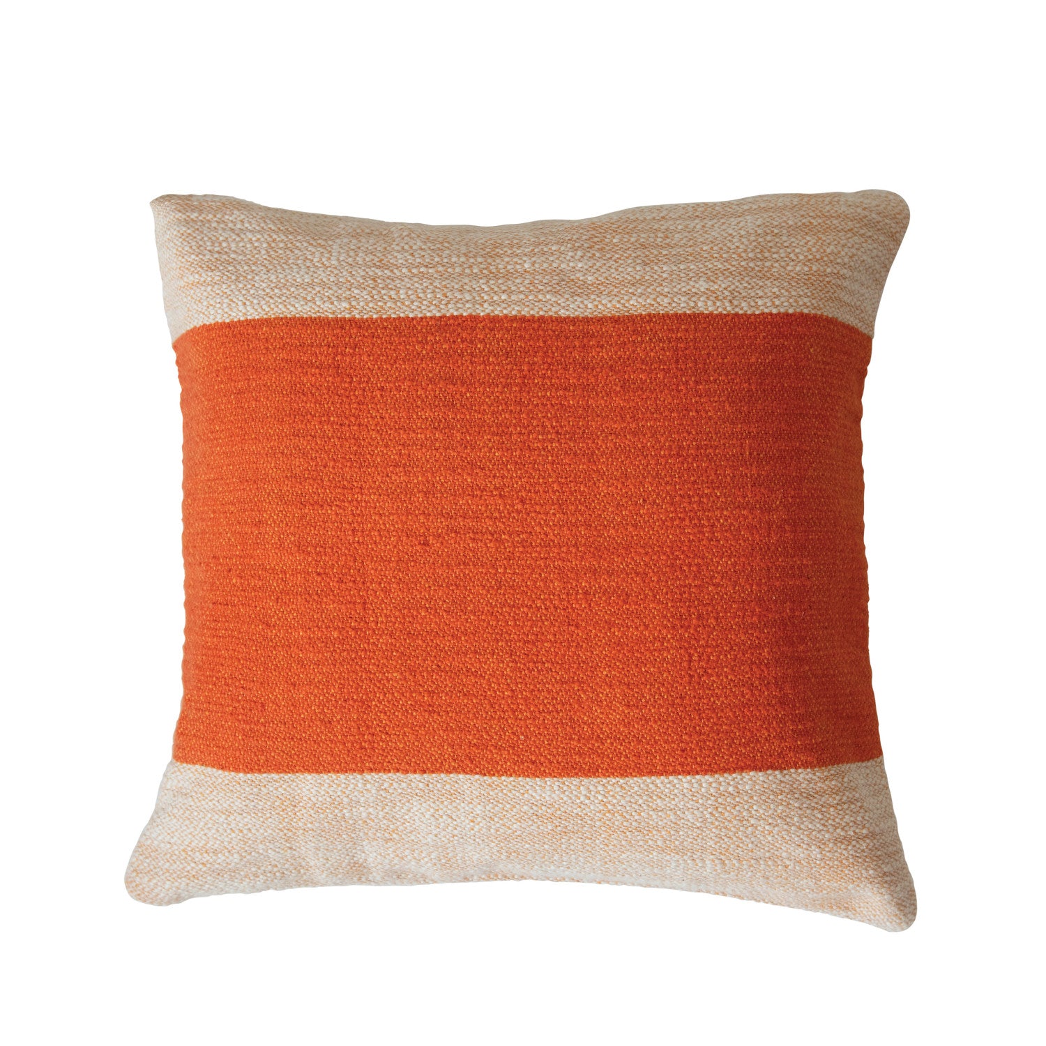 Woven Cotton Pillow with Orange Stripe