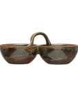 Stoneware Dish with 2 Sections and Handle