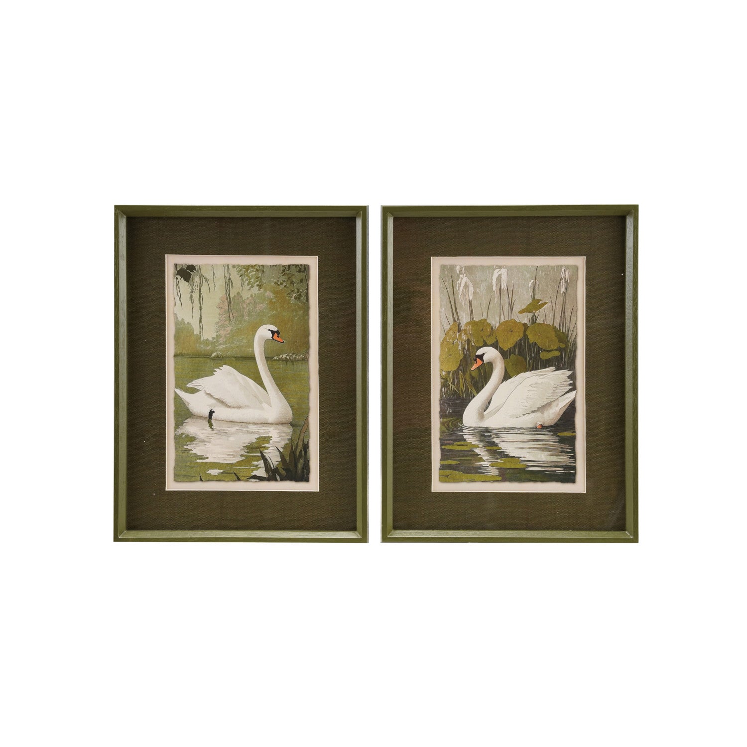 Swan Wood Framed Glass Wall Decor