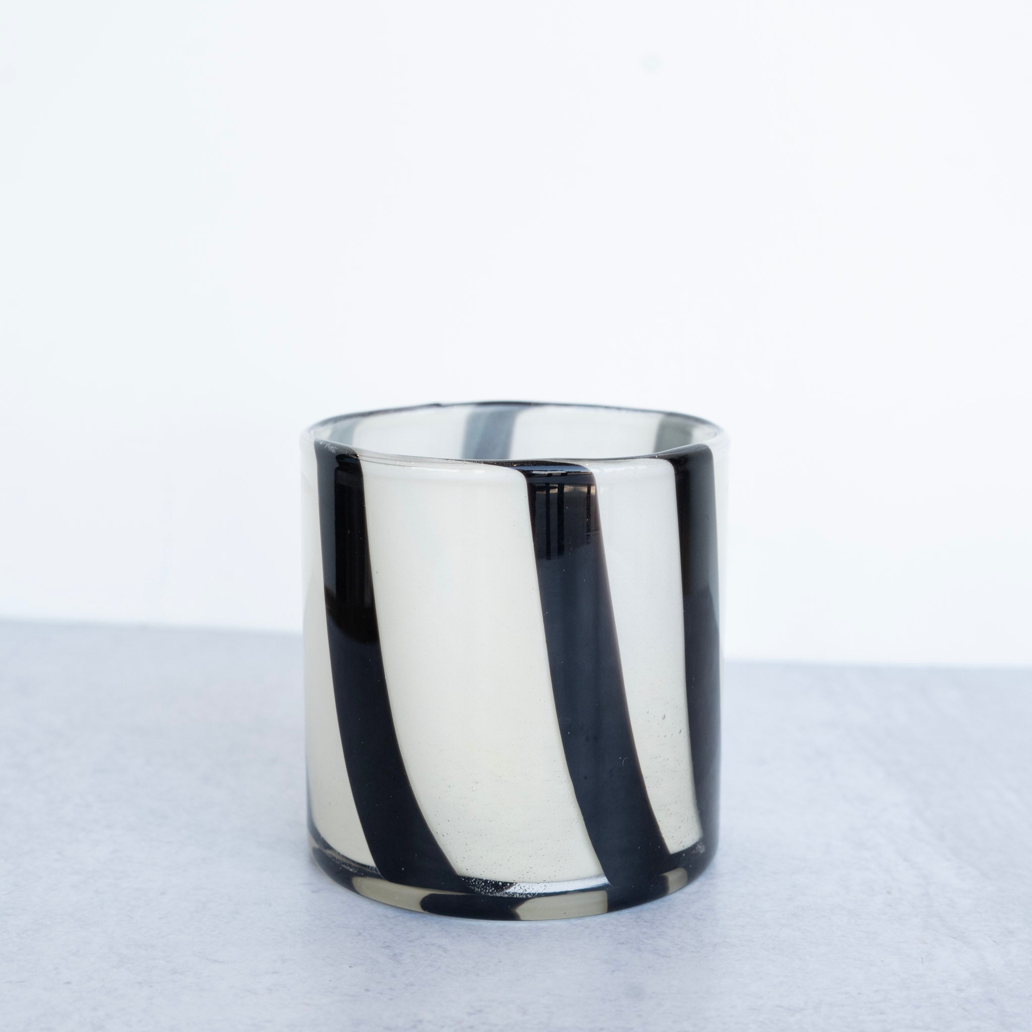 4&quot; x 4&quot; Glass Candle Holder with Stripes, Cream and Black