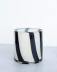4" x 4" Glass Candle Holder with Stripes, Cream and Black