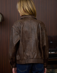 Collared Zip-Up Washed Faux Leather Jacket