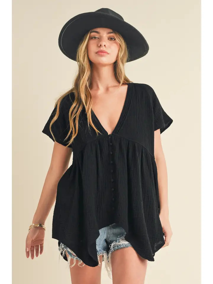 Florise Button Down Blouse - Black