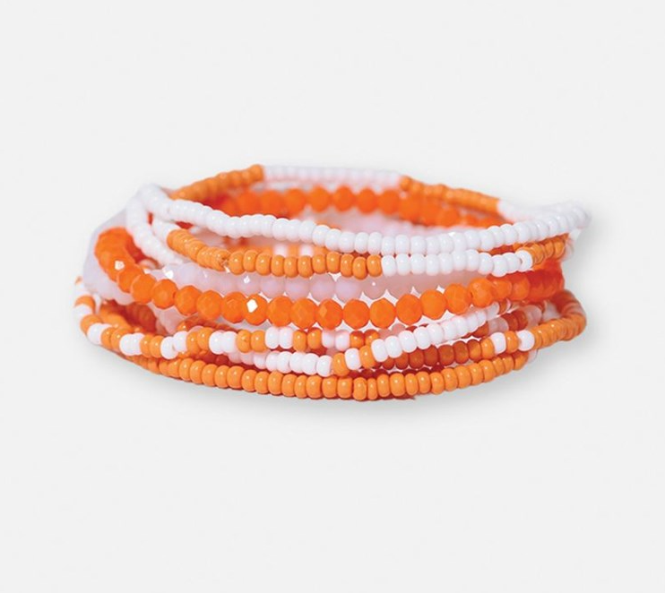 Gameday 10 Strand Stretch Bracelets, Orange + White