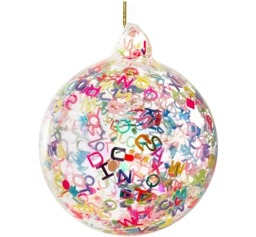 Glass Ball Native Script Glass Ball Clear Alphabet Glitter Inside – Bradley's Gift and Home
