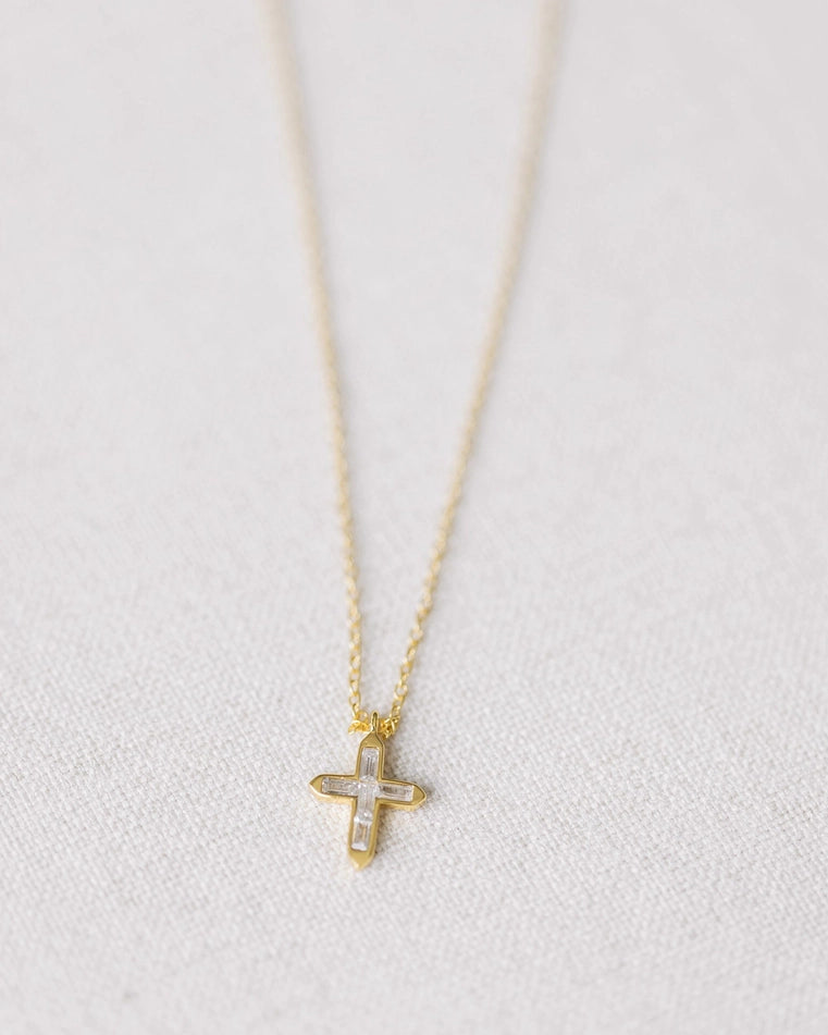 Gold Crystal Cross Necklace - 14k Gold Vermeil